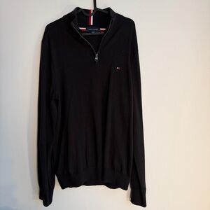 Tommy Hilfiger Men’s Black Quarter-Zip Sweater with Signature Flag